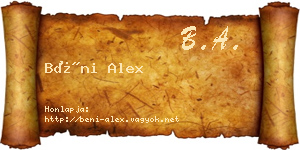 Béni Alex névjegykártya